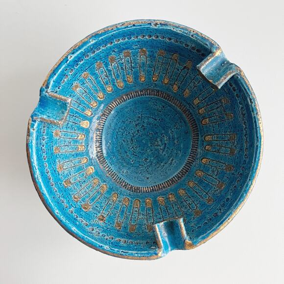 Vintage Bitossi Aldo Londi Safety Pin Design Rimini Blue Gold Ashtray Catchall - Picture 2 of 5